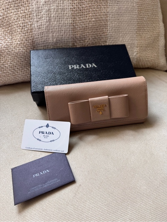 Prada Handbags - Prada Saffiano Fiocco Bow Continental Wallet Cammeo